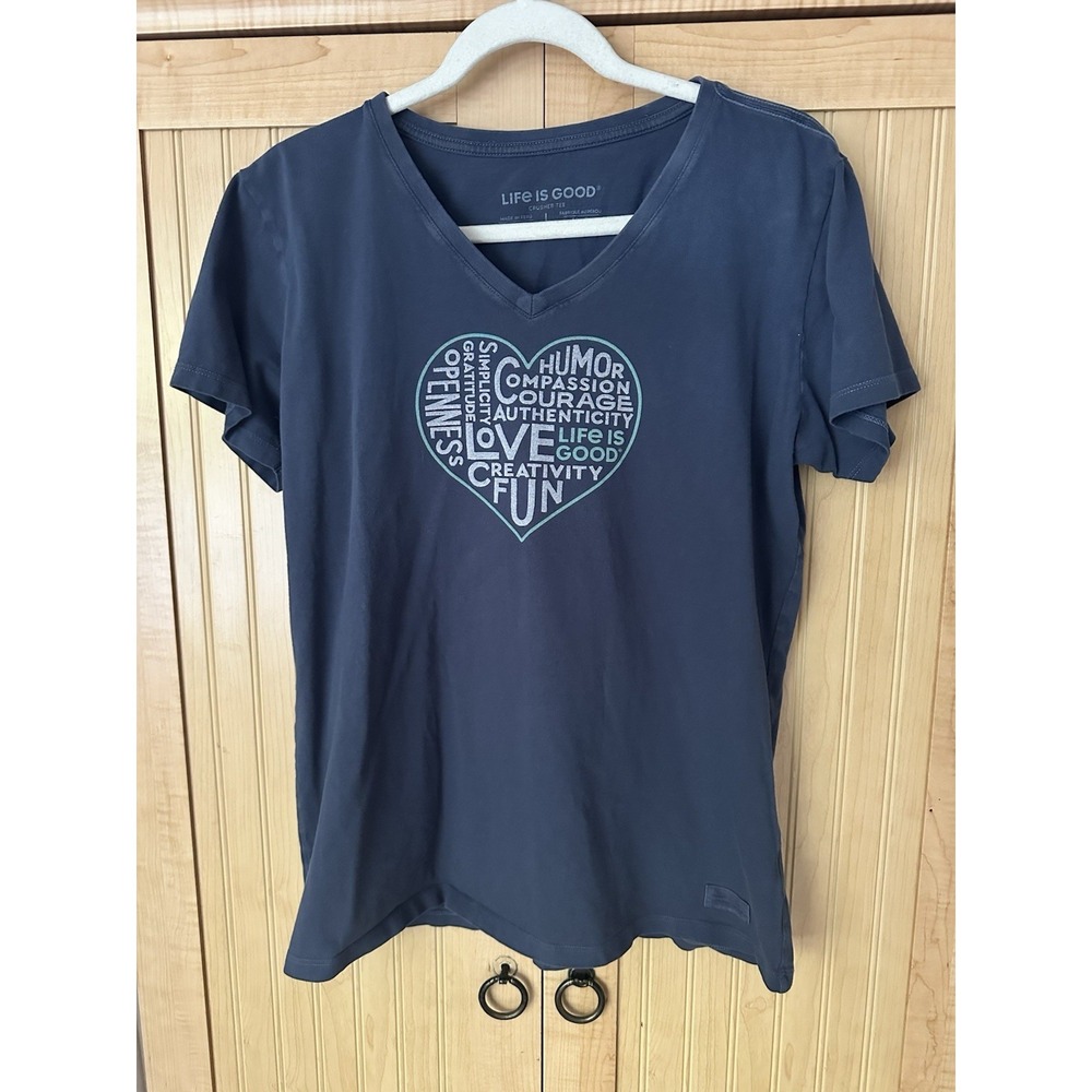 Life is Good Womens XL Crusher Tee T Shirt Heart  "Love Compassion Courage, Etc"